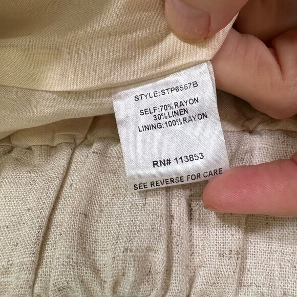 SUGARLIPS pants Size Small cream step up wide leg lined belted linen blend NWT - Picture 6 of 8
